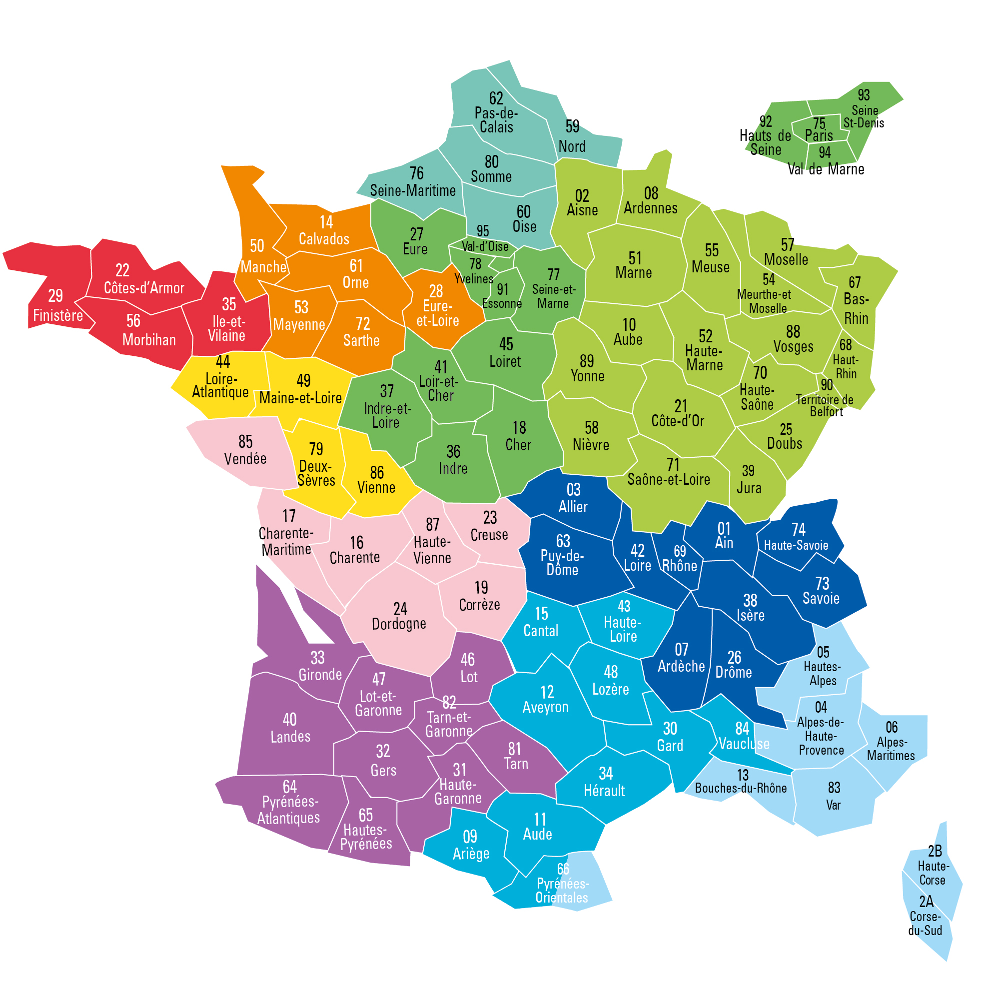 Carte de France des secteurs commerciaux
