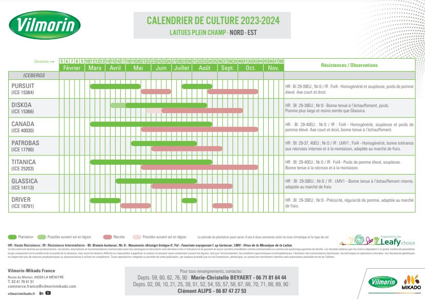 Calendriers laitues plein champ 23-24